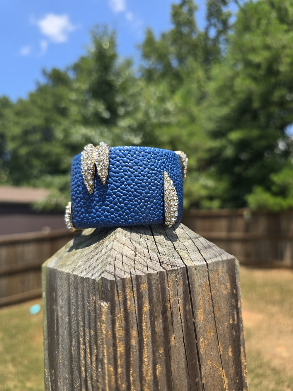 Sonic Blue Textured Bracelet with Silver Rhinestone Accents